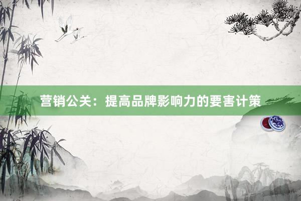 营销公关：提高品牌影响力的要害计策